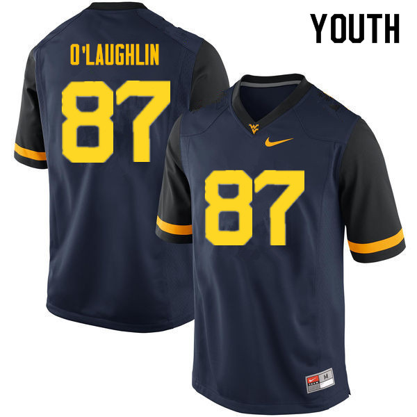 Youth #87 Mike O'Laughlin West Virginia Mountaineers College Football Jerseys Sale-Navy